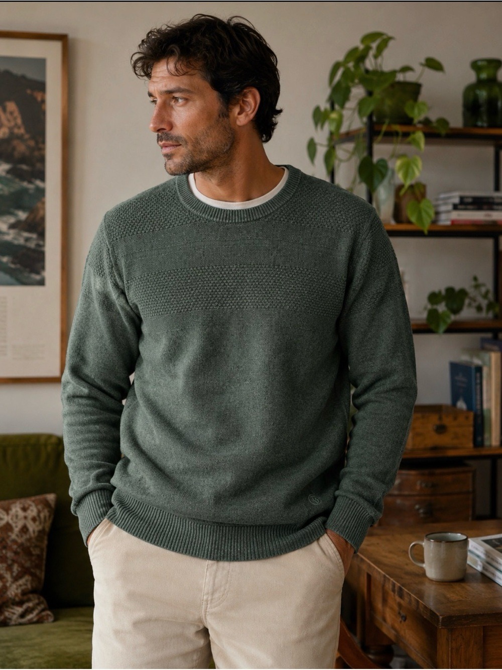 FAT FACE PINE FOREST GREEN CASHMERE COTTON CREW NECK SWEATER MEN’S XL SOFT DAD
